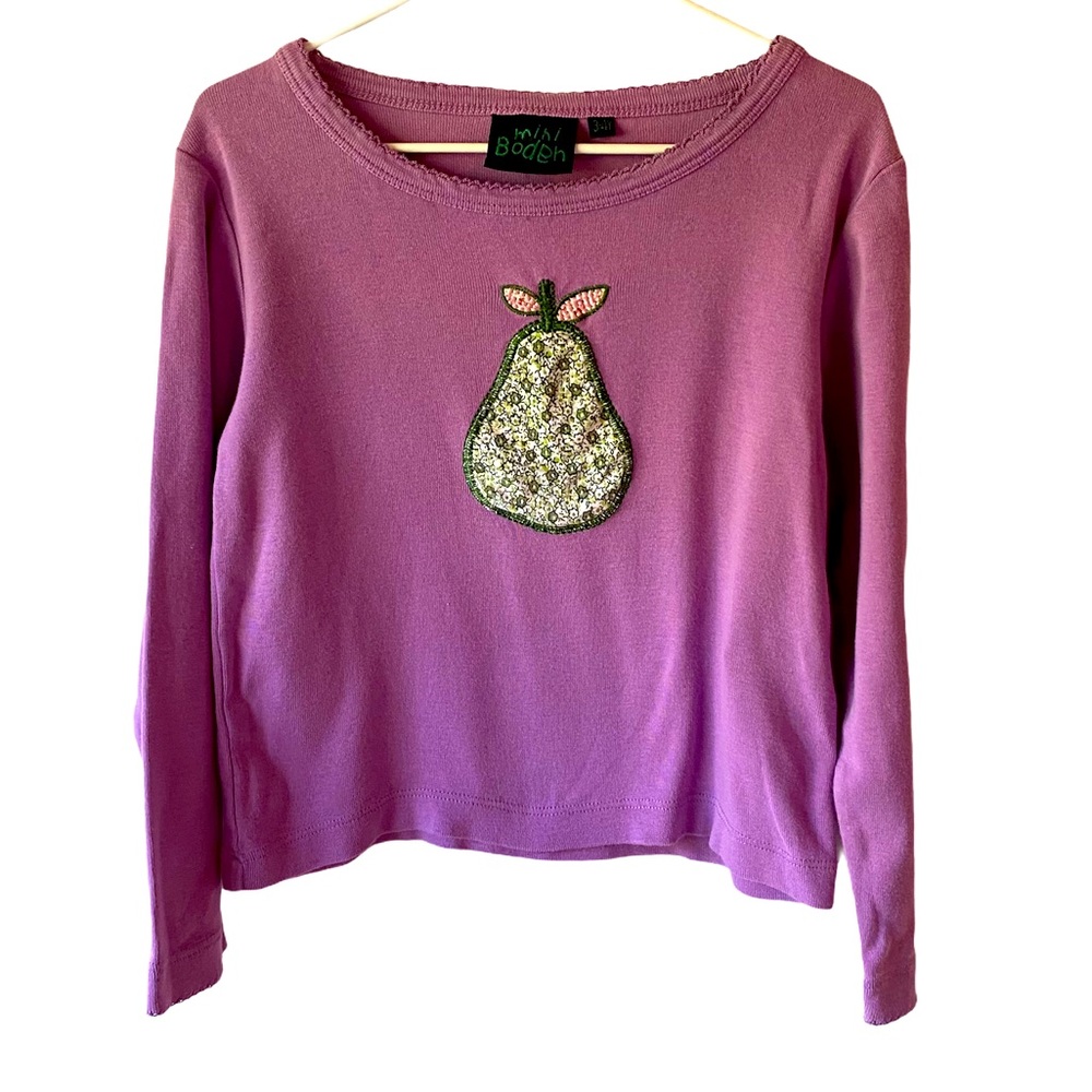 Mini Boden Pear on Purple Long-Sleeve Shirt Sz 3-4